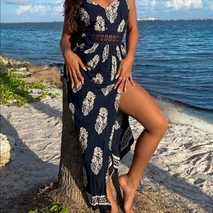 Holy Slit Dress - Navy/Taupe